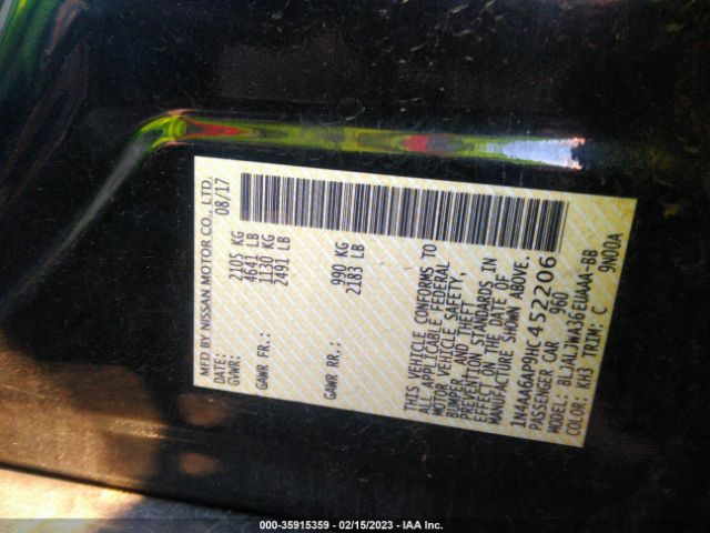 1N4AA6AP9HC452206 Nissan MAXIMA SV