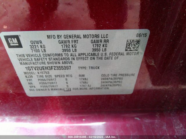 1GTV2UEH3FZ355397 GMC Sierra 1500 Sle
