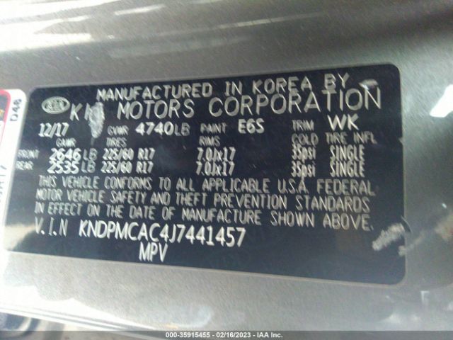 KNDPMCAC4J7441457 KIA Sportage Lx