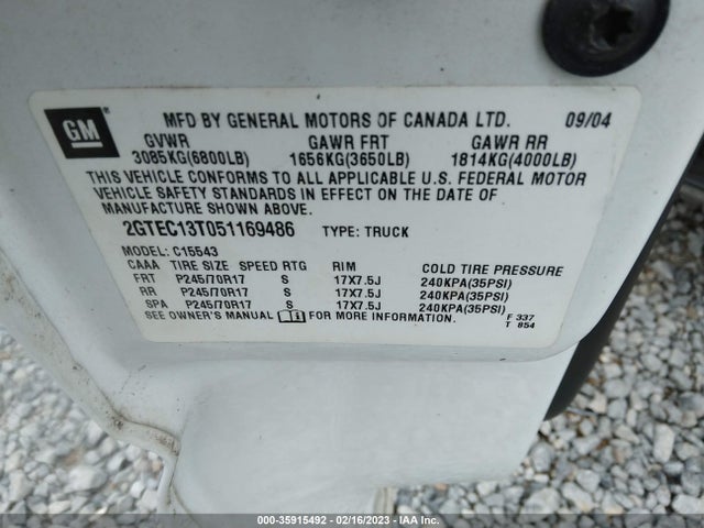 GMC Sierra 1500 Sle 2005 2GTEC13T051169486 Image 11
