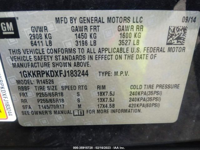 1GKKRPKDXFJ183244 GMC ACADIA SLE