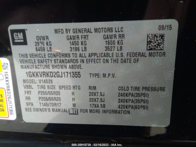 1GKKVRKD2GJ171355 GMC ACADIA SLT