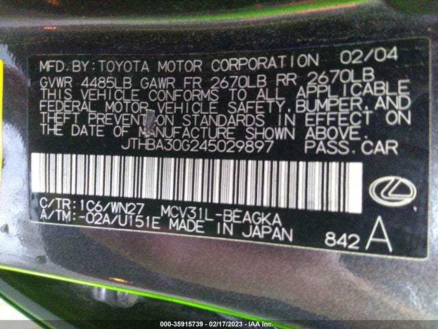JTHBA30G245029897 Lexus ES 330