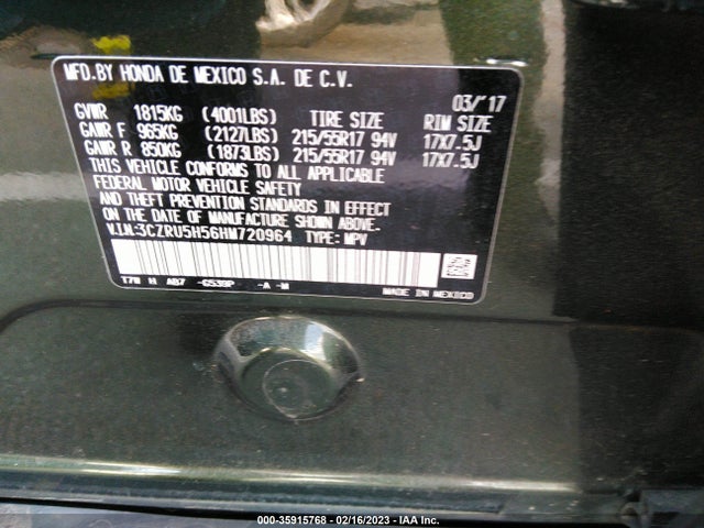 2017 HONDA HR-V EX VIN: 3CZRU5H56HM720964