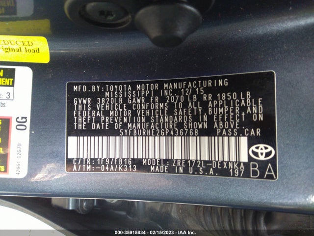 Toyota Corolla L/le/s/s Plus/le Plus 2016 5YFBURHE2GP436768 Image 11