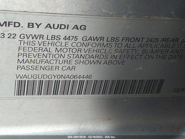 2022 Audi A3, VIN: WAUGUDGY0NA064446