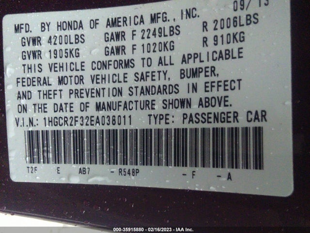 Honda Accord Sedan Lx 2014 1HGCR2F32EA038011 Image 10