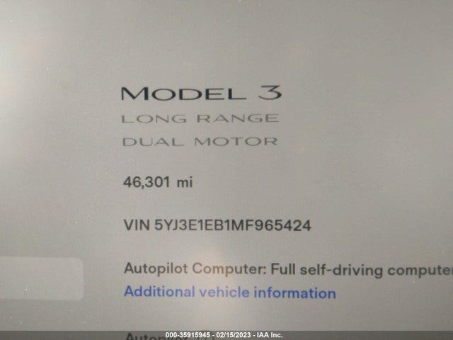 Tesla Model 3 Long Range 2021 5YJ3E1EB1MF965424 Image 8