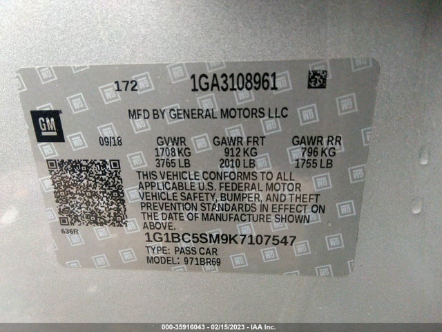 Chevrolet CRUZE LS 2019 1G1BC5SM9K7107547 Image 10