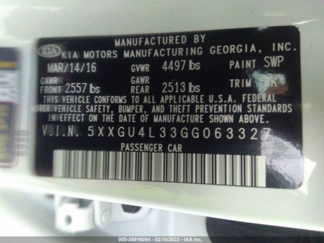 5XXGU4L33GG063327 KIA OPTIMA EX