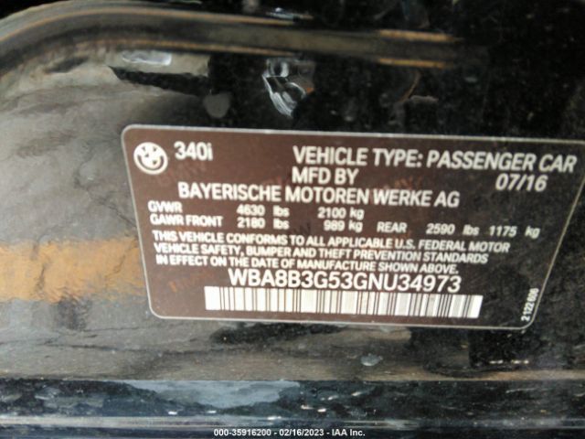 WBA8B3G53GNU34973 BMW 3 Series 340i