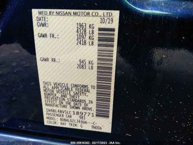 Nissan Altima 2.5 S 2020 1N4BL4BV5LC189771 Image 10