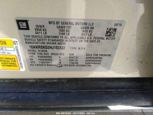 1GKKRSKD2HJ182322 GMC Acadia Limited Limited