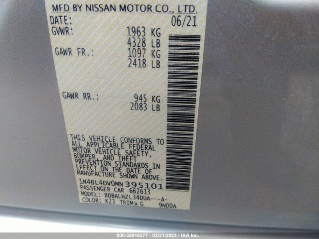Nissan Altima 2.5 Sv 2021 1N4BL4DV0MN395101 Image 9