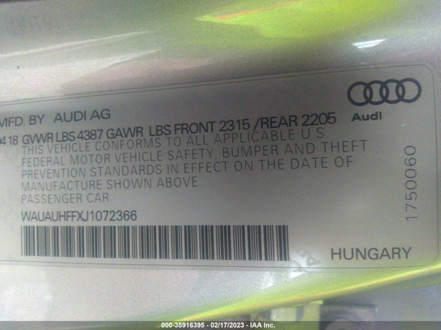 WAUAUHFFXJ1072366 Audi A3 Sedan Premium/tech Premium