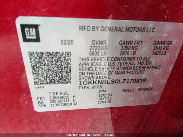 GMC ACADIA SLE 2020 1GKKNRLS0LZ179818 Image 9