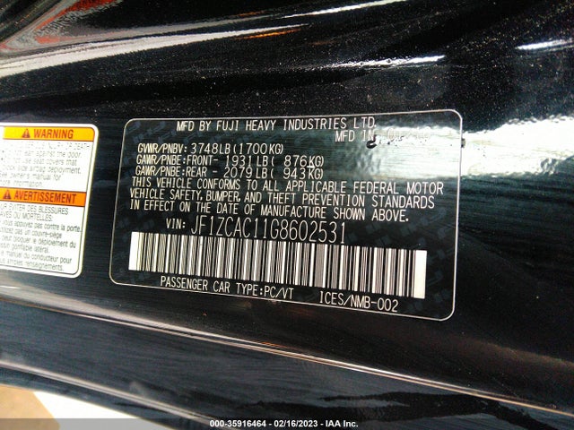 2016 Subaru BRZ, VIN: JF1ZCAC11G8602531