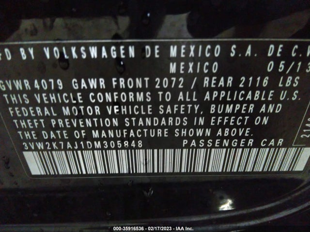 2013 VOLKSWAGEN JETTA SEDAN S VIN: 3VW2K7AJ1DM305848