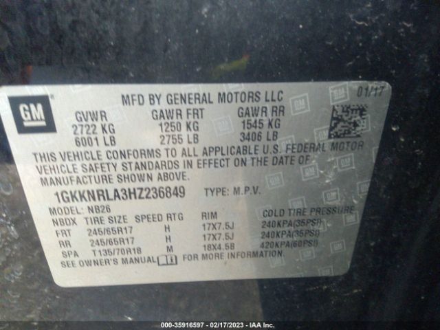 1GKKNRLA3HZ236849 GMC ACADIA SLE