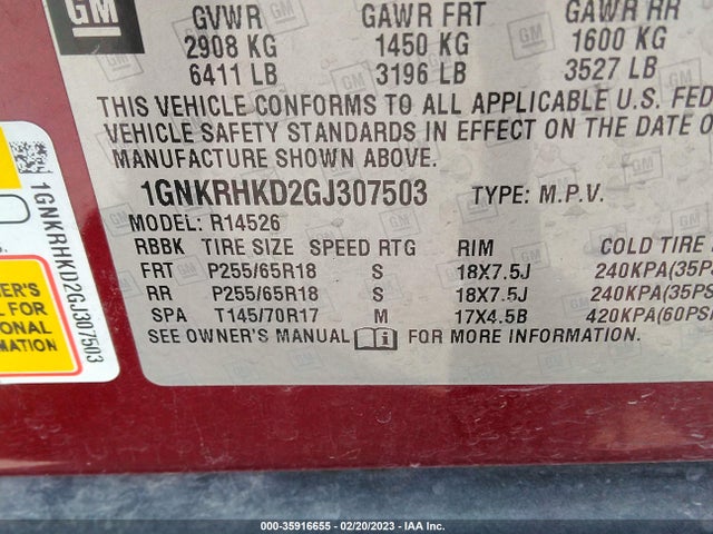 2016 Chevrolet Traverse, VIN: 1GNKRHKD2GJ307503