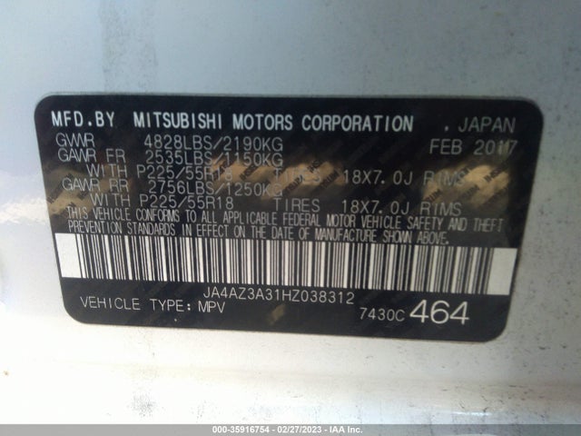 JA4AZ3A31HZ038312 Mitsubishi Outlander Se/sel