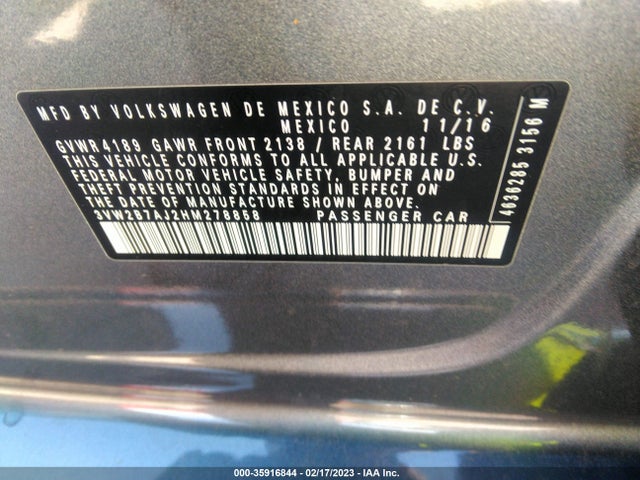 3VW2B7AJ2HM278858 Volkswagen Jetta 1.4t S
