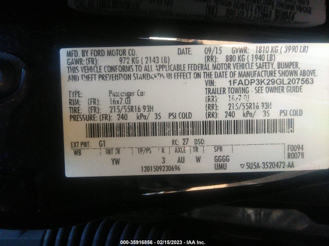 Ford FOCUS SE 2016 1FADP3K29GL207563 Image 9