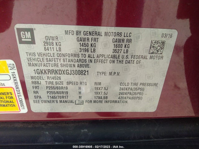 GMC ACADIA SLT 2016 1GKKRRKDXGJ300821 Image 9