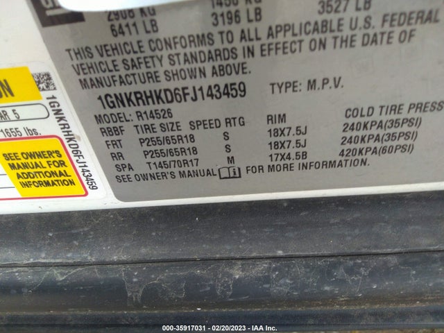 Chevrolet Traverse Lt 2015 1GNKRHKD6FJ143459 Image 10