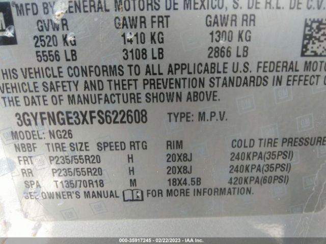3GYFNGE3XFS622608 Cadillac Srx Premium Collection