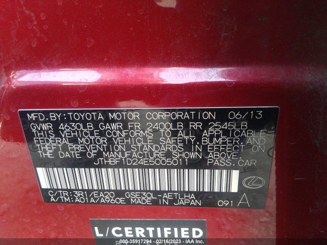 JTHBF1D24E5005011 Lexus IS 250
