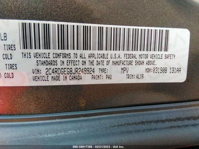 Dodge Grand Caravan Gt 2018 2C4RDGEG8JR249924 Image 9