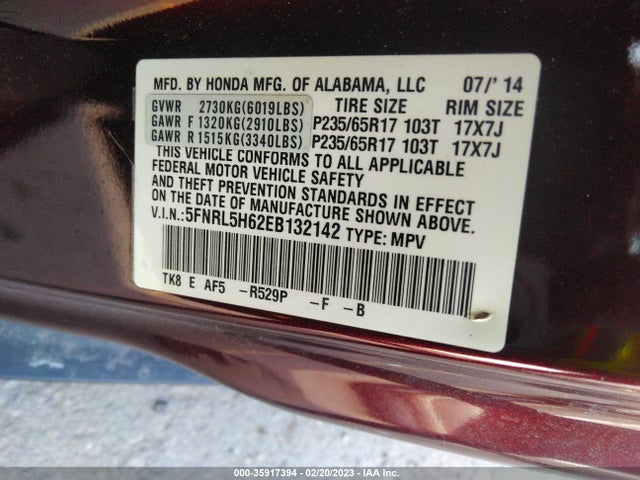 Honda Odyssey Ex-l 2014 5FNRL5H62EB132142 Image 9