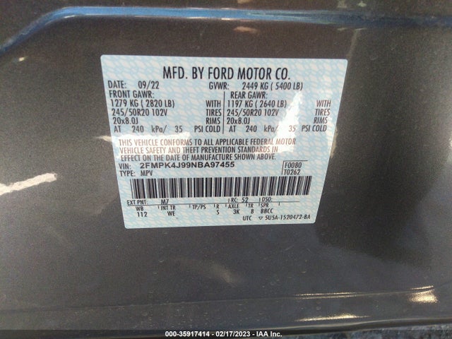 2022 FORD EDGE SEL/ST-LINE VIN: 2FMPK4J99NBA97455