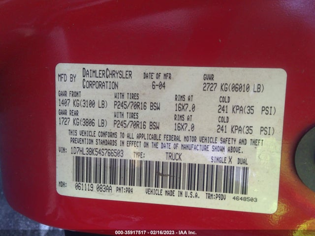 Dodge Dakota Sport 2004 1D7HL38K54S766503 Image 10