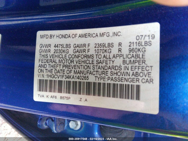 1HGCV1F34KA140265 Honda Accord Sport