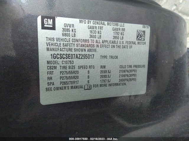 2010 CHEVROLET SILVERADO 1500 LT VIN: 1GCSCSE07AZ295017