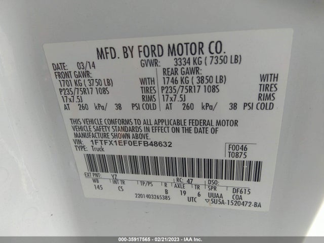 2014 FORD F150 SUPER CAB VIN: 1FTFX1EF0EFB48632