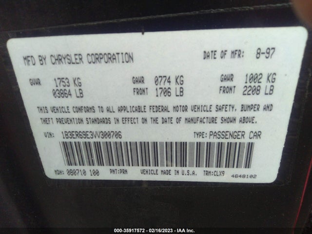 Dodge Viper 1997 1B3ER69E3VV300706 Image 10