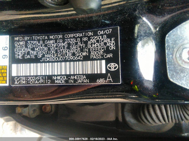 2007 TOYOTA PRIUS VIN: JTDKB20U077090642