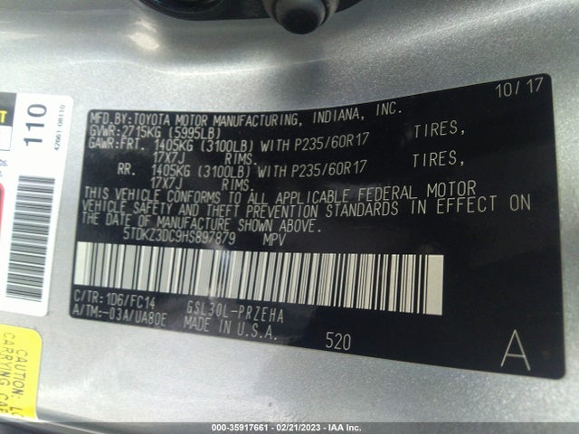 Toyota SIENNA LE 2017 5TDKZ3DC9HS897879 Image 9