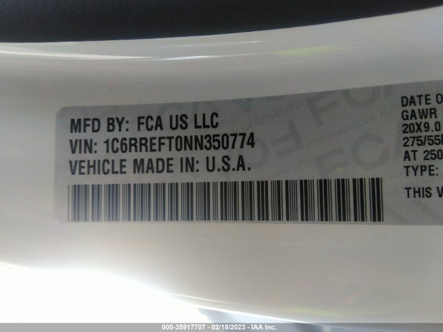 2022 RAM 1500 LONE STAR VIN: 1C6RREFT0NN350774