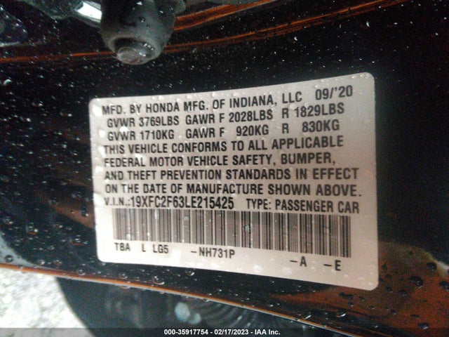 Honda Civic Sedan Lx 2020 19XFC2F63LE215425 Image 9