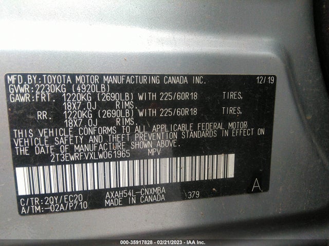 2020 TOYOTA RAV4 HYBRID XSE VIN: 2T3EWRFVXLW061965