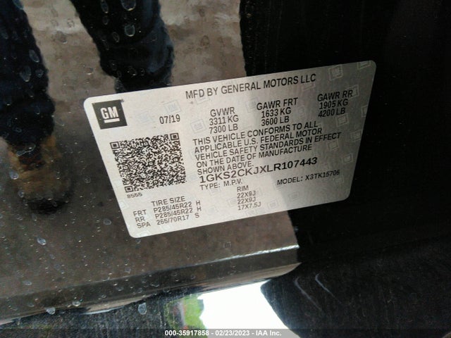 35917858 :رقم المزاد ، 1GKS2CKJXLR107443 vin ، 2020 Gmc Yukon Denali مزاد بيع
