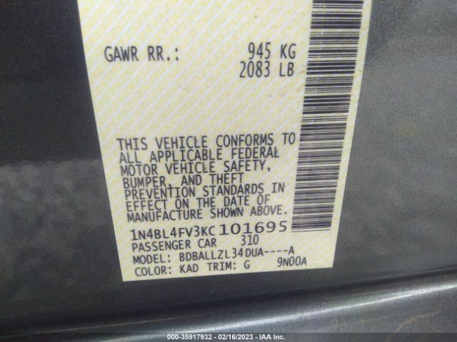 1N4BL4FV3KC101695 Nissan Altima 2.5 Platinum