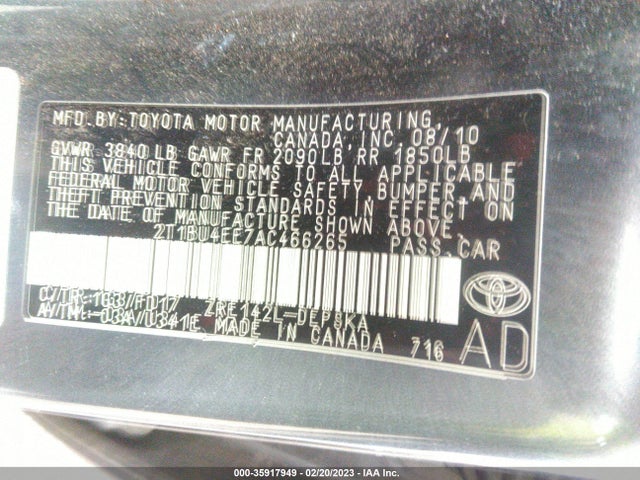 Toyota COROLLA 2010 2T1BU4EE7AC466265 Image 10
