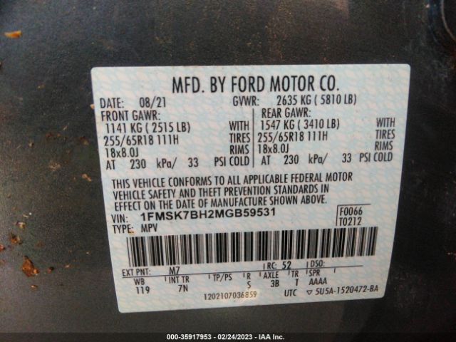1FMSK7BH2MGB59531 Ford Explorer Base