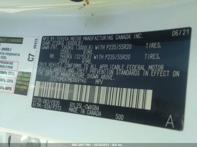 2021 Lexus RX, VIN: 2T2YGMDA7MC069140