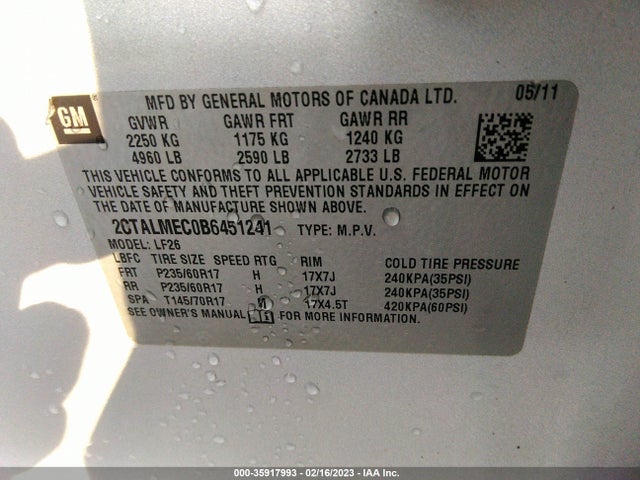 2011 GMC TERRAIN SLE-1 VIN: 2CTALMEC0B6451241